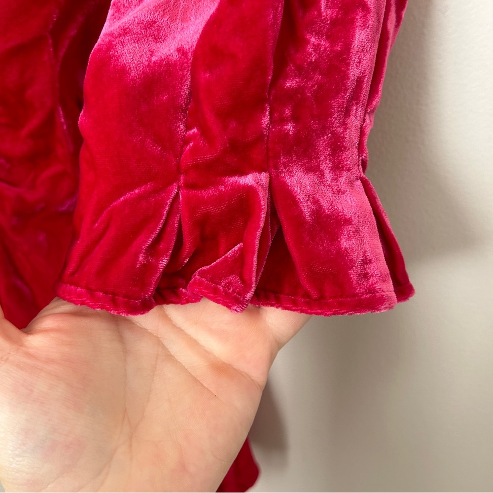 Scotch & Soda Blouse Pink Fitted Puff Sleeve Velvet Planet Love Ruched Top - Picture 7 of 14